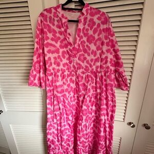 SHEIN Vibrant Pink and White Long Sleeve Dress